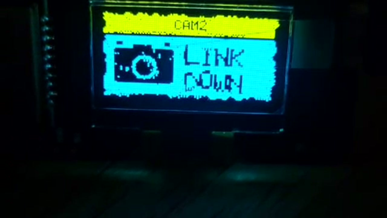 OLED frame — CAM2 / LINK DOWN — camera icon