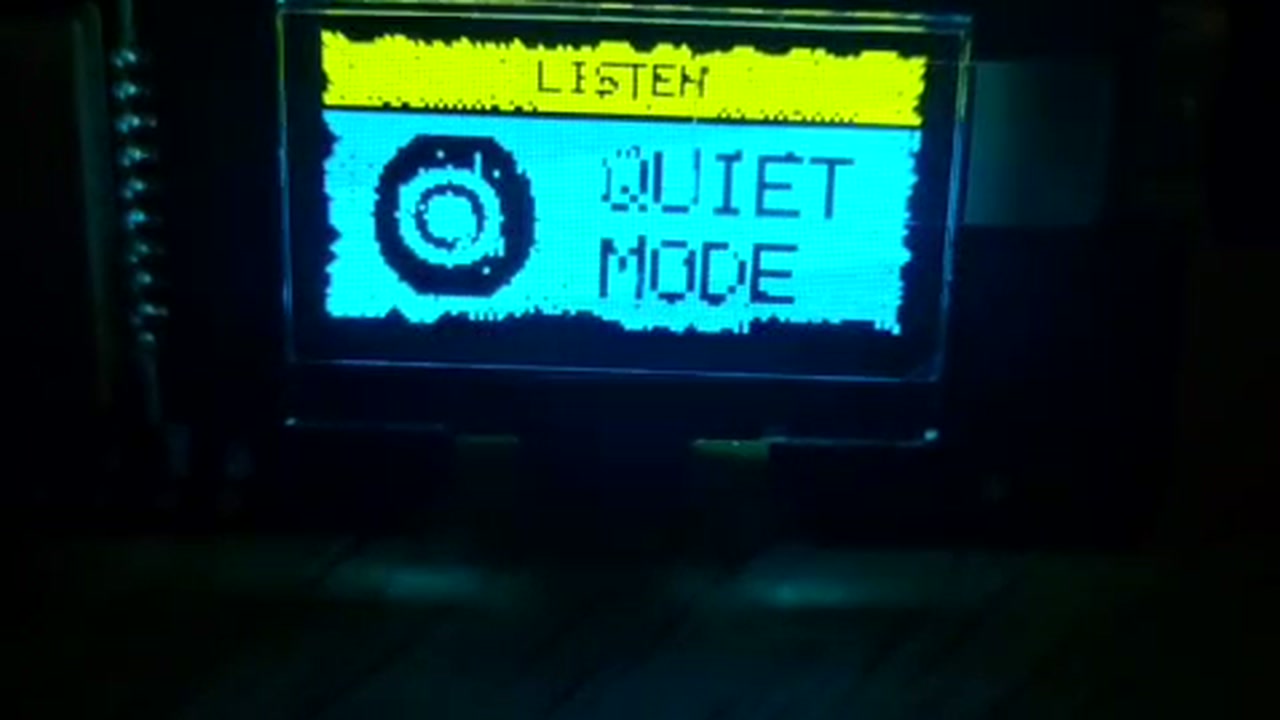 OLED frame — LISTEN / QUIET MODE — iris icon